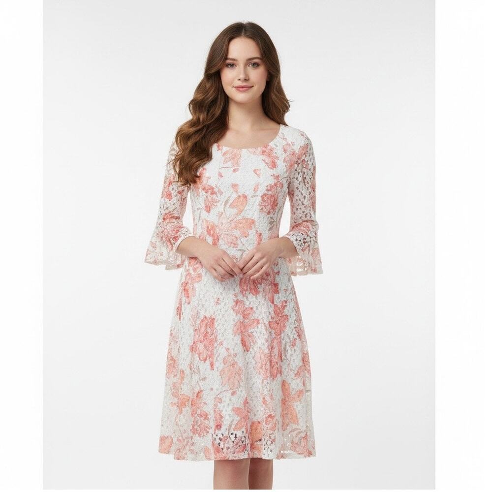 NWT Rabbit Rabbit Floral Lace Midi Dress Bell Sleeve Cottage 10 Church Modest